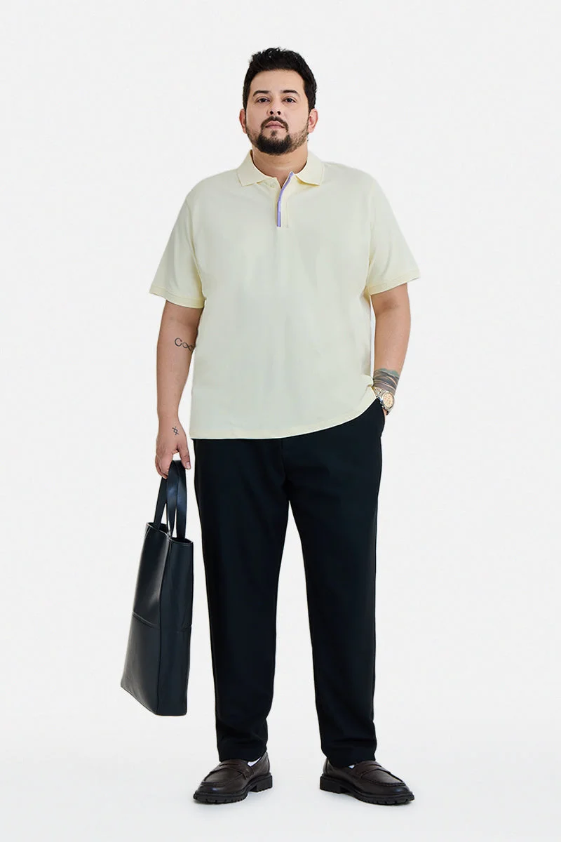 SNITCH Yellow Solid Half Sleeve Regular Fit Plus Size T-Shirt