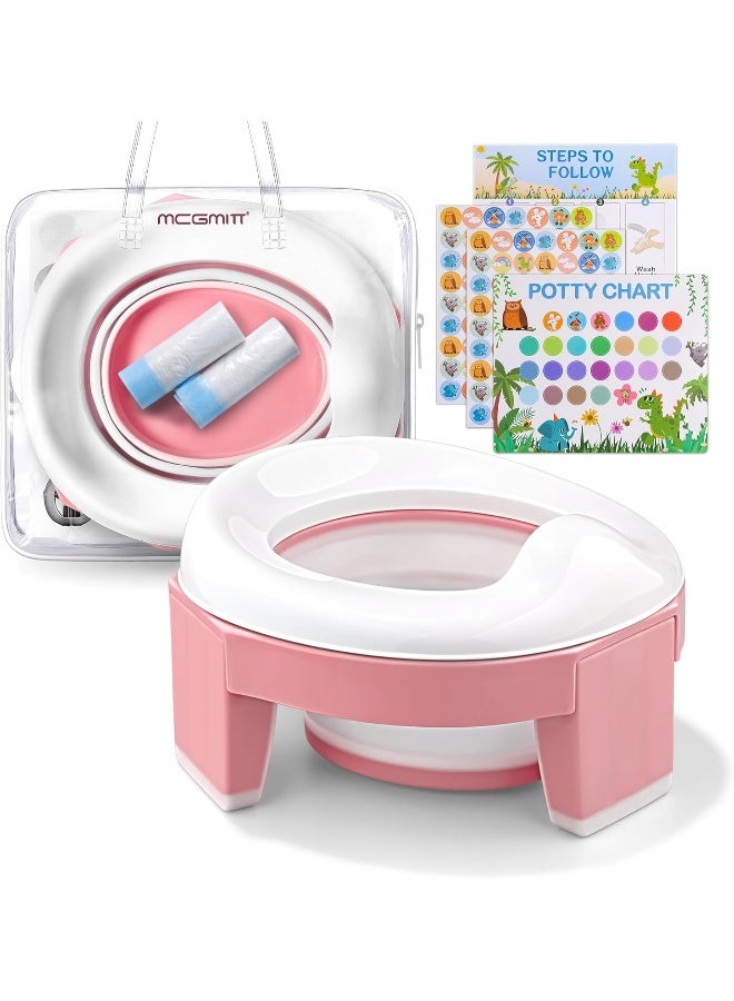 MCGMITT Portable Potty Seat for Kids Travel - Foldable Training Toilet Chair for Toddler Girls with Storage Bags for Outdoor and Indoor Easy to Clean(Pink) - Image 1