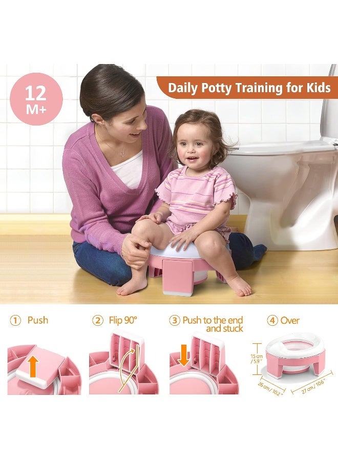 MCGMITT Portable Potty Seat for Kids Travel - Foldable Training Toilet Chair for Toddler Girls with Storage Bags for Outdoor and Indoor Easy to Clean(Pink) - Image 2