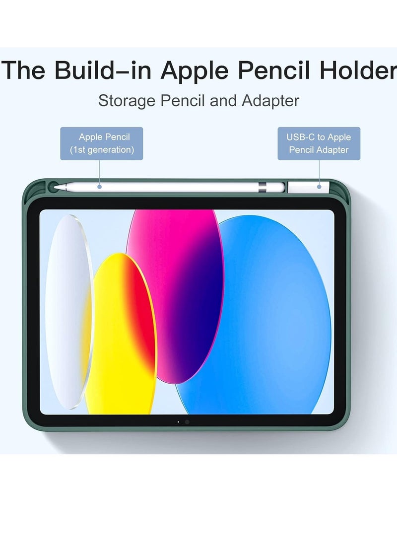 Compatible with iPad 10th Generation Case (10.9-Inch, 2022) | Slim Trifold Stand Protective Cover with Pencil Holder | Auto Sleep/Wake Function | Soft TPU Back | Shockproof, Lightweight & Durable Tablet Case PINE GREEN