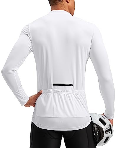 Bikewa Men's Cycling Jersey Moisture Wicking Long Sleeve UPF Half Zip Riding Bike UPF SPF UV Biking Bicycle Mountain Road Biker Cycle Sun Protection Shirts for Men Zipper Pockets(White,L) - Image 1