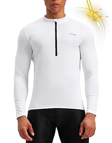 Bikewa Men's Cycling Jersey Moisture Wicking Long Sleeve UPF Half Zip Riding Bike UPF SPF UV Biking Bicycle Mountain Road Biker Cycle Sun Protection Shirts for Men Zipper Pockets(White,L) - Image 2