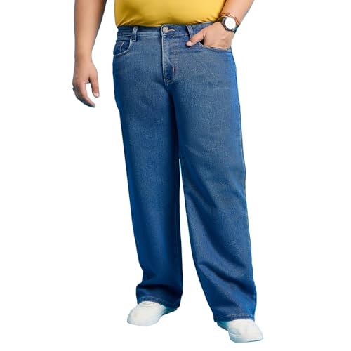 Bigbanana Plus Size Men's Baggy Fit Solid Jeans (Scroll-Indigo,Blue,3XL) - Image 1