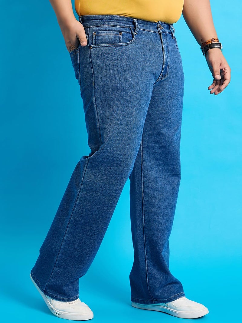 Bigbanana Plus Size Men's Baggy Fit Solid Jeans (Scroll-Indigo,Blue,3XL) - Image 4