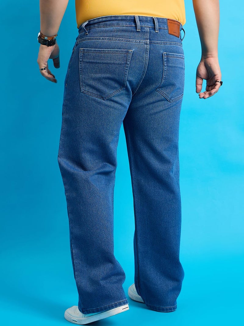 Bigbanana Plus Size Men's Baggy Fit Solid Jeans (Scroll-Indigo,Blue,3XL) - Image 5