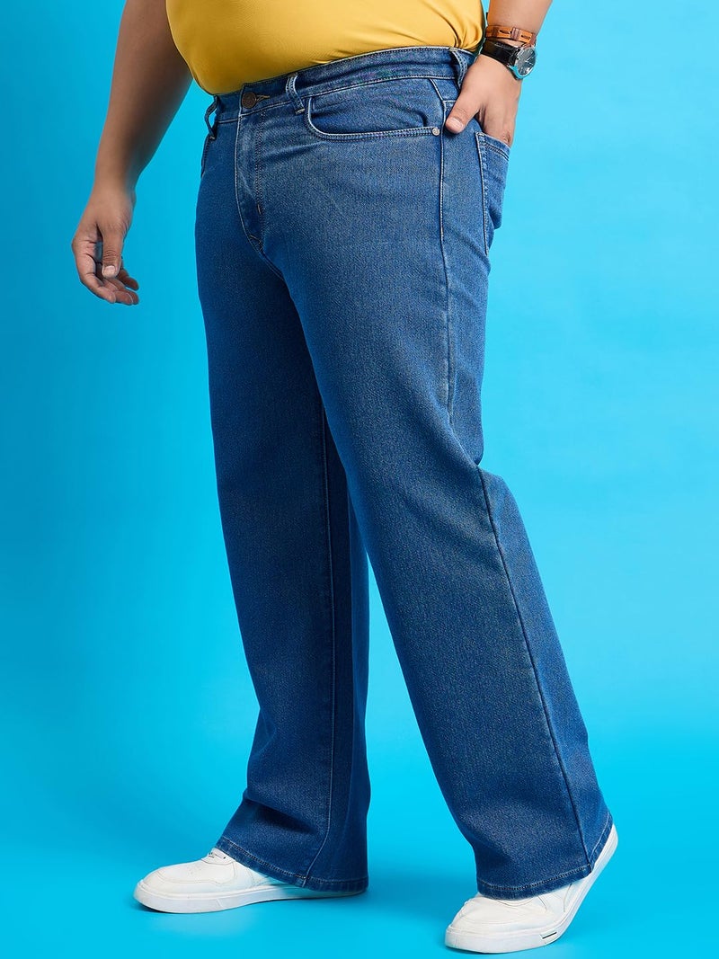 Bigbanana Plus Size Men's Baggy Fit Solid Jeans (Scroll-Indigo,Blue,3XL) - Image 3
