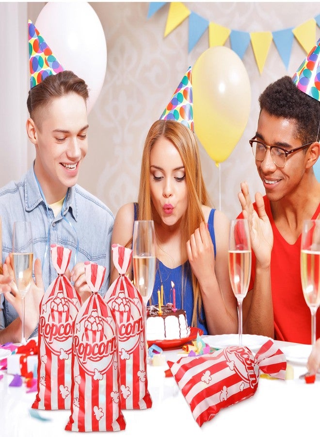 تيلينغ أكياس حلوى الفشار (100 قطعة) لحفلات أعياد الميلاد، أكياس حلوى مخططة باللونين الأحمر والأبيض مع 150 رباطًا أحمرًا، مثالية لحفلات السيرك والكرنفال. - Image 4