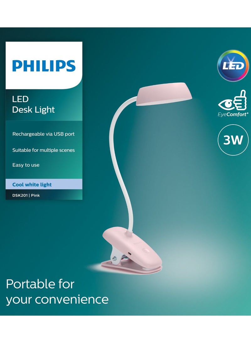 Philips LED Desk Light Donutclip Pink 2.3W 4000K 180lm - Image 1