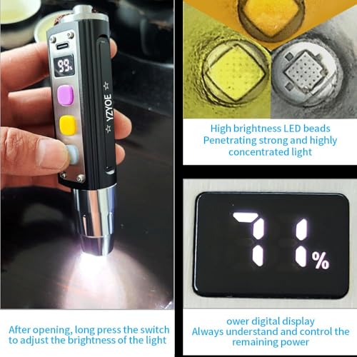 YZYOE LED Three Switches Three Light Sources Jade Identification Flashlight, New Multifunctional Gemstone Mineral Detection Light, White Lights, Yellow Lights, and 365nm Ultraviolet Query Mini Lamp. - Image 3