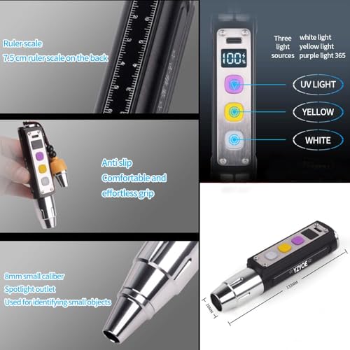 YZYOE LED Three Switches Three Light Sources Jade Identification Flashlight, New Multifunctional Gemstone Mineral Detection Light, White Lights, Yellow Lights, and 365nm Ultraviolet Query Mini Lamp. - Image 4
