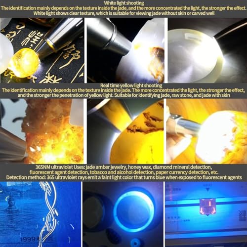 YZYOE LED Three Switches Three Light Sources Jade Identification Flashlight, New Multifunctional Gemstone Mineral Detection Light, White Lights, Yellow Lights, and 365nm Ultraviolet Query Mini Lamp. - Image 2