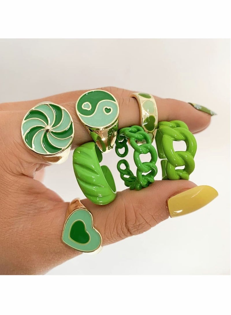 lovely Rings for Women, Chunky Rings Jewelry Fashion Colorful Rings Stackable Rings Sets - Image 3