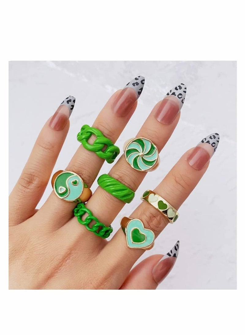 lovely Rings for Women, Chunky Rings Jewelry Fashion Colorful Rings Stackable Rings Sets - Image 2