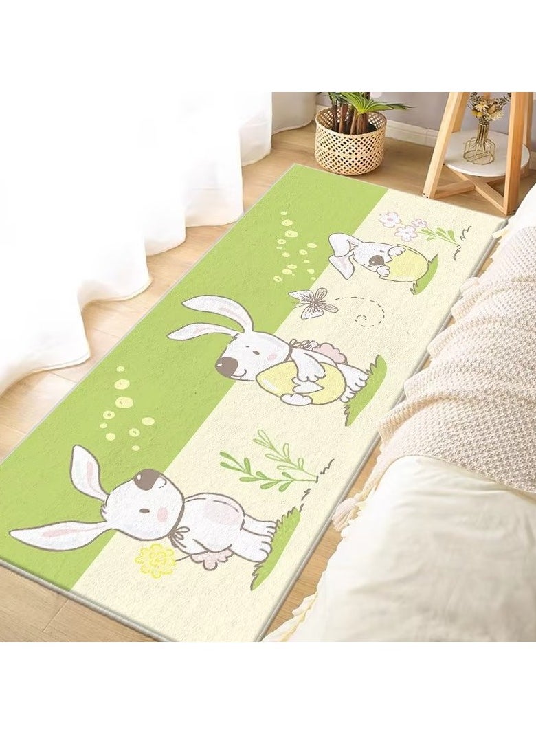 LESTER LESTER Eco-Friendly Easy to Clean Waterproof Mat, Soft Carpet, Non-slip Entrance Doormat Cashmere Material Floor Mats Home Decor Set Bedroom Bed Side Mat Rabbits Design Green and Yellow 60x160cm 