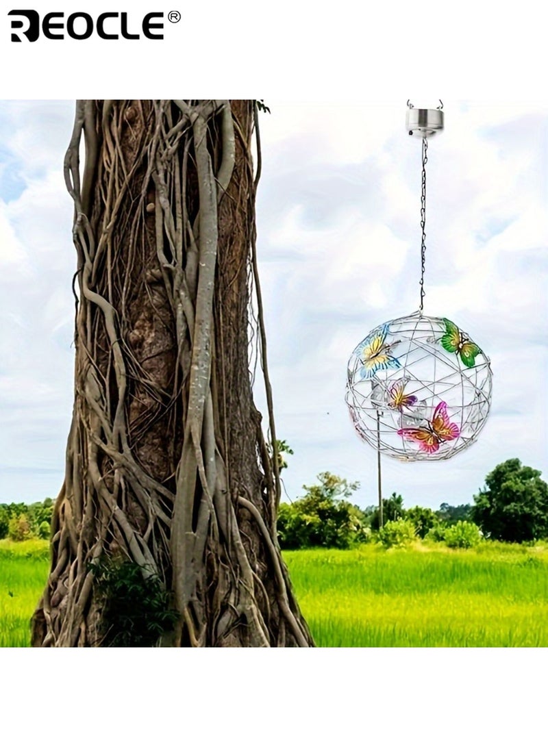 ريوكل فانوس كرة فراشة يعمل بالطاقة الشمسية ضوء LED خارجي معلق شحن شمسي ٦٠٠ مللي أمبير ضوء أجواء للمهرجانات الحديقة الفناء ديكور - Image 3