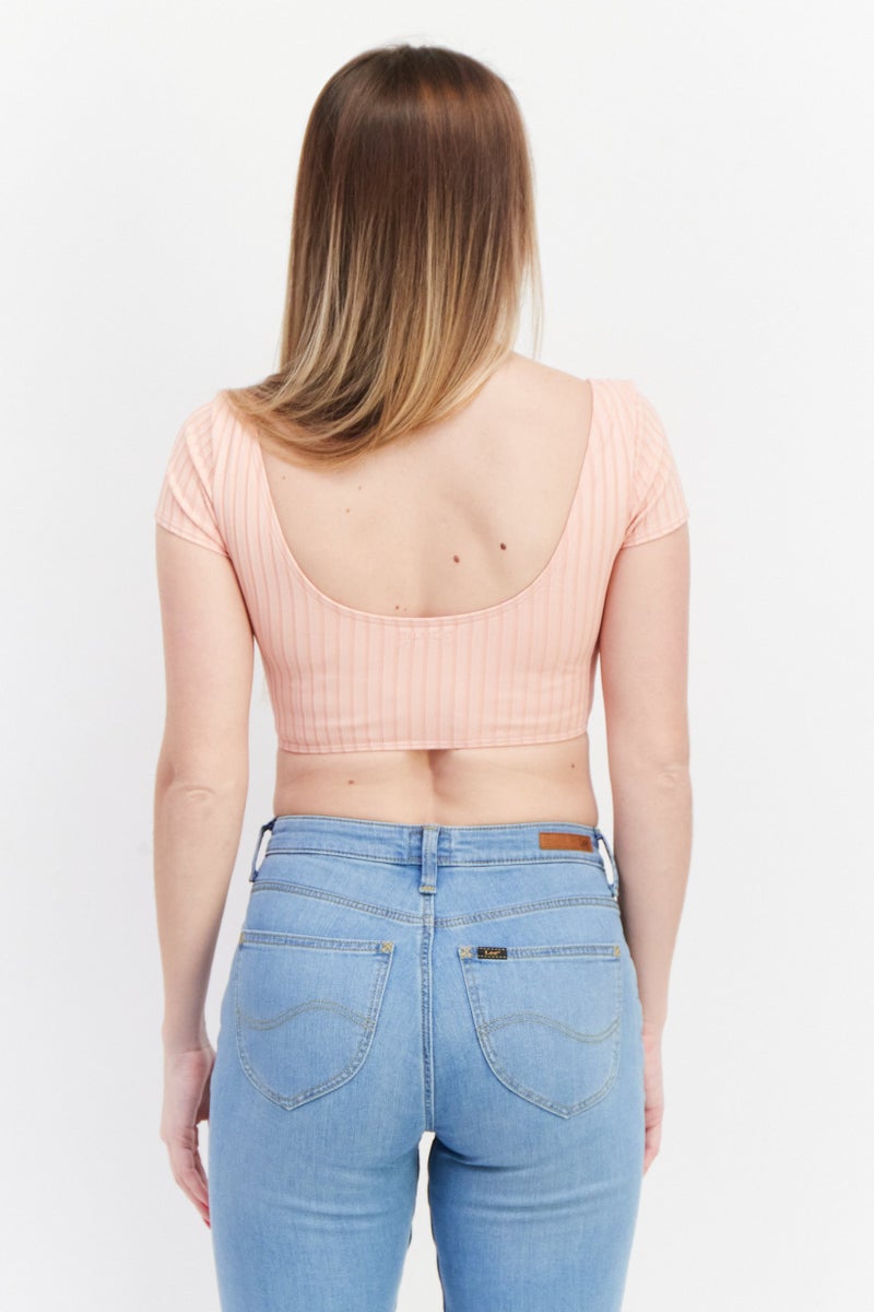 Billabong Women Scoop Neck Cap Sleeve Textured Top, Pink - Image 3