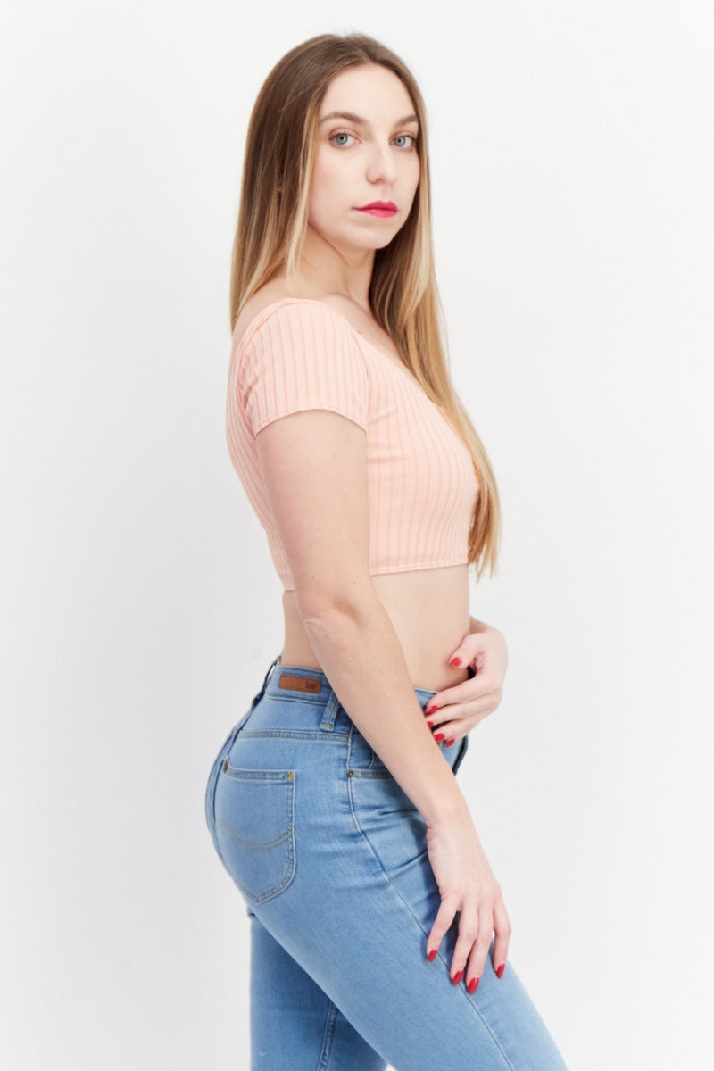 Billabong Women Scoop Neck Cap Sleeve Textured Top, Pink - Image 2