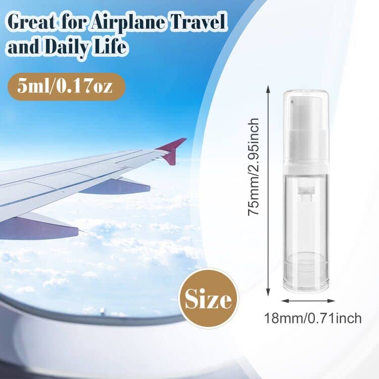 Cositina 20Pcs 5ml/0.17oz Airless Pump Bottle Refillable Plastic Airless Vacuum Dispenser Portable Clear Cosmetic Sample Vial Container Jars for Lotion Emulsion Toiletries Liquid Foundation - Image 2