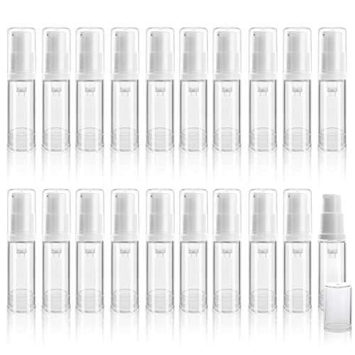 Cositina 20Pcs 5ml/0.17oz Airless Pump Bottle Refillable Plastic Airless Vacuum Dispenser Portable Clear Cosmetic Sample Vial Container Jars for Lotion Emulsion Toiletries Liquid Foundation - Image 1