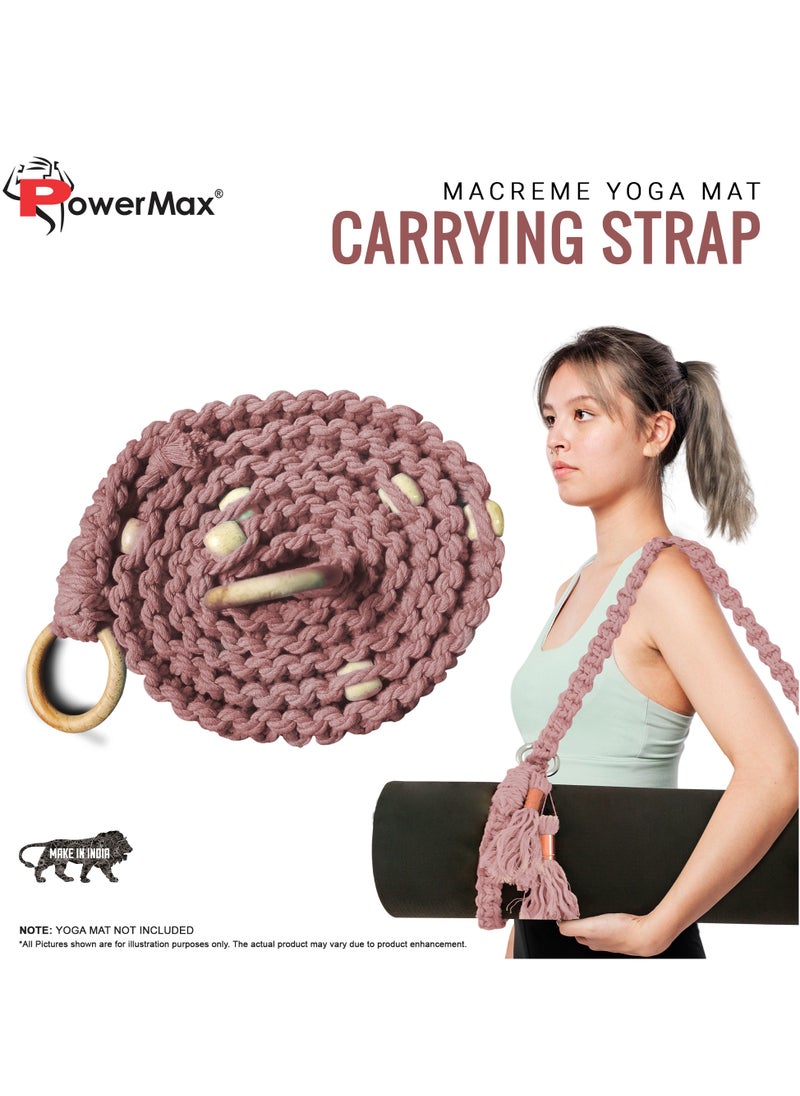 PowerMax Fitness PowerMax Fitness 100% Cotton Macramé Boho style Hand Woven Yoga Mat Carrying Strap, Multi-Purpose Strap/Carrier for Your Yoga Mat, Exercise Mat and beach blanket  - Image 2