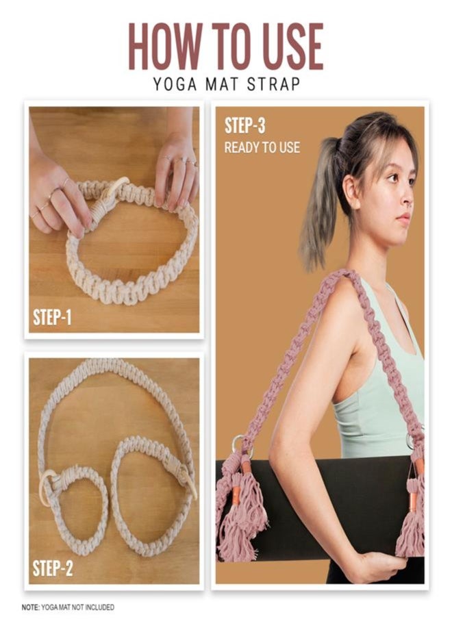 PowerMax Fitness PowerMax Fitness 100% Cotton Macramé Boho style Hand Woven Yoga Mat Carrying Strap, Multi-Purpose Strap/Carrier for Your Yoga Mat, Exercise Mat and beach blanket  - Image 4