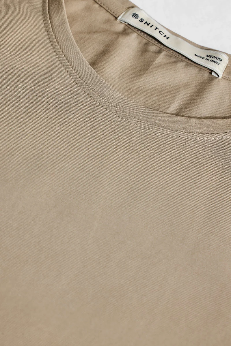 SNITCH Slim Fit 4-Way Stretch Beige T-Shirt
