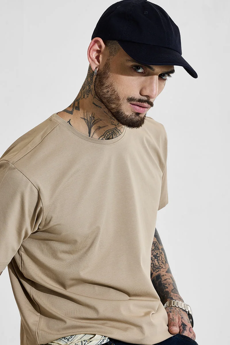 Snitch Beige Slim Fit 4-Way Stretch Beige T-Shirt for Men | Best Price UAE