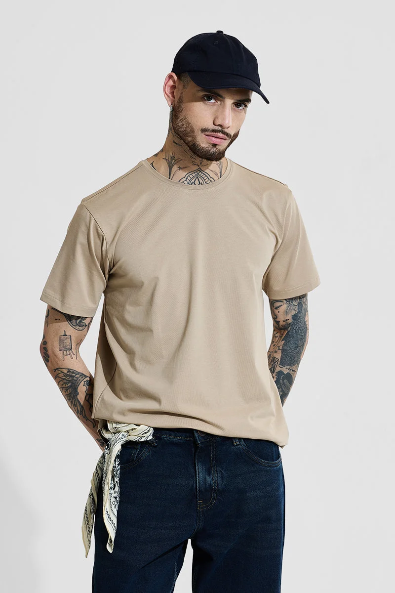 Snitch Beige Slim Fit 4-Way Stretch Beige T-Shirt for Men | Best Price UAE