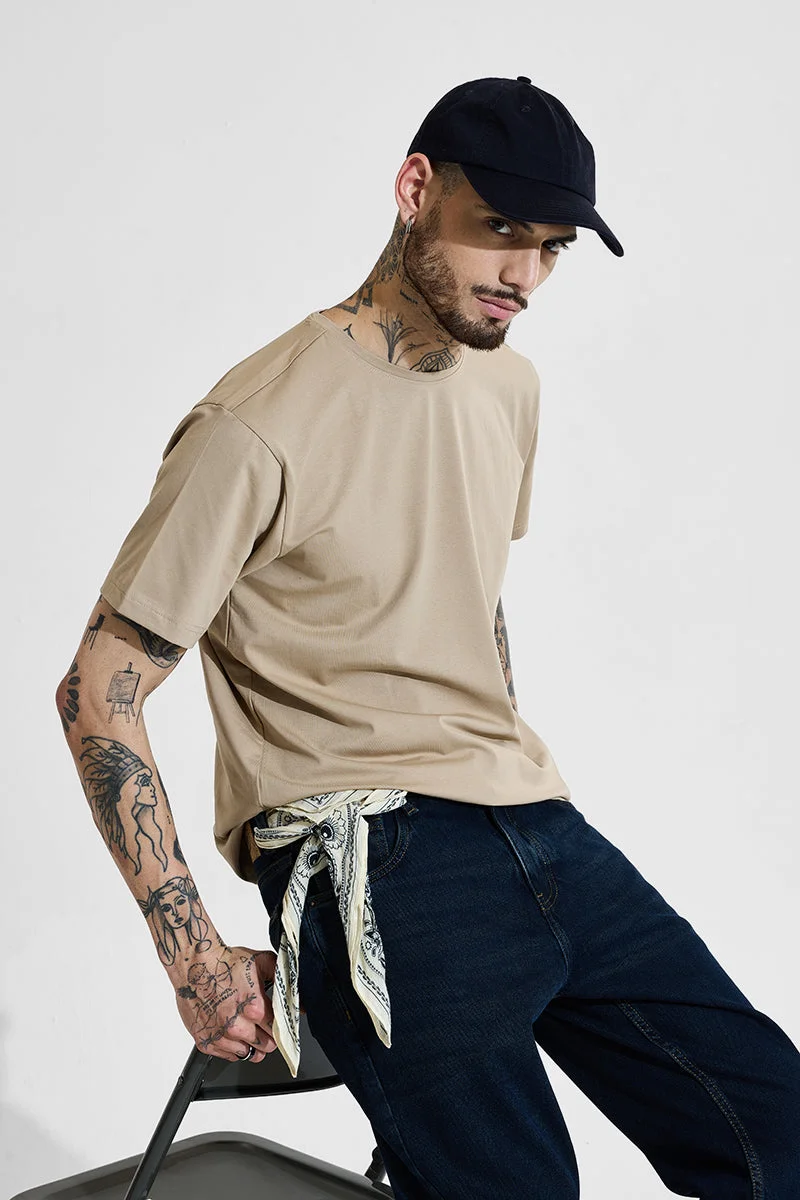 SNITCH Slim Fit 4-Way Stretch Beige T-Shirt