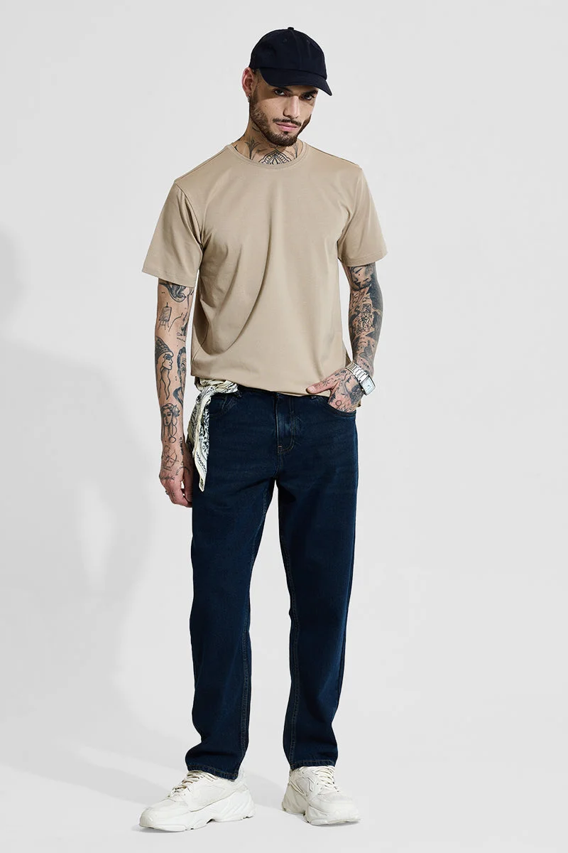 Snitch Beige Slim Fit 4-Way Stretch Beige T-Shirt for Men | Best Price UAE