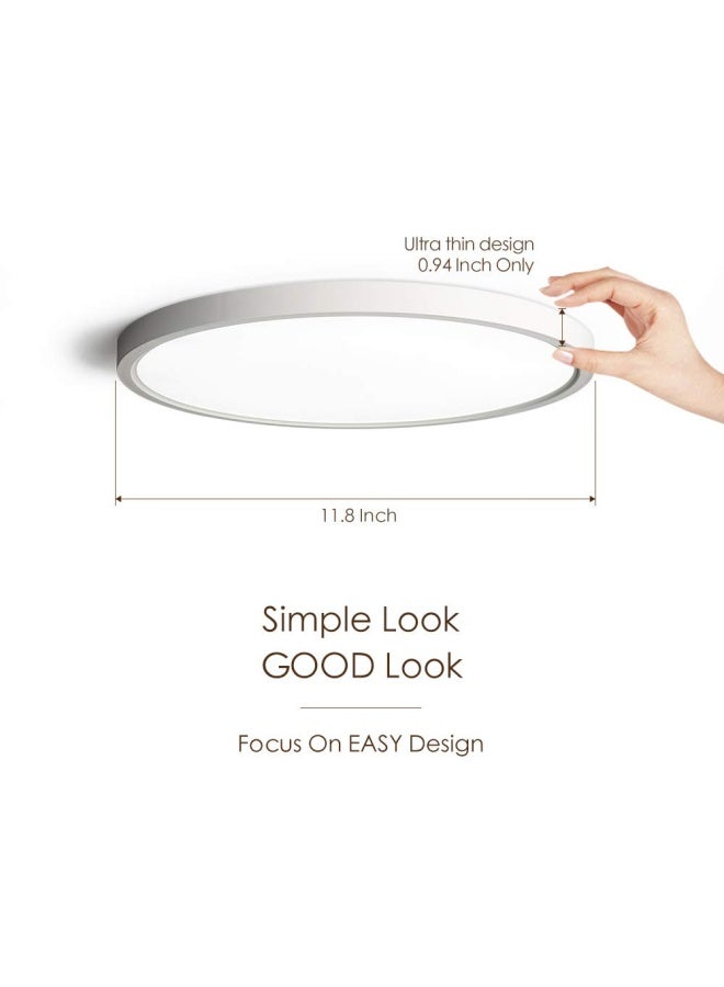 Taloya Flush Mount 12 Inch Ceiling Light Milk White Shell 20W Surface Mount Led Light Fixture For Bedroom Kitchen 3 Color Temperatures In One 3000K 4000K 6500K 0.94 Inch Thickness Round - Image 3