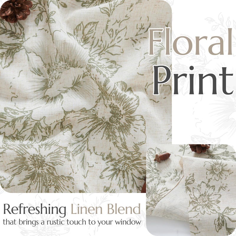 jinchan Floral Kitchen Curtains Set Linen Tier Curtains and Valance Farmhouse Drapes for Small Windows 24 Inch Length for Cafe Living Room Bathroom Rod Pocket 3 Pieces Set Brick Red on Linen - Image 4