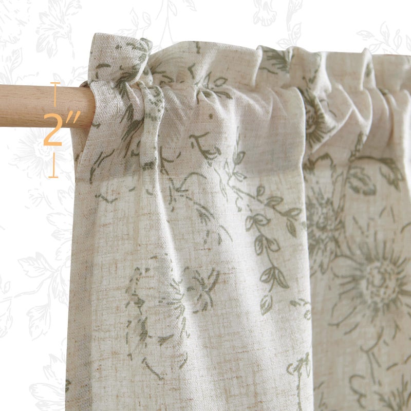 jinchan Floral Kitchen Curtains Set Linen Tier Curtains and Valance Farmhouse Drapes for Small Windows 24 Inch Length for Cafe Living Room Bathroom Rod Pocket 3 Pieces Set Brick Red on Linen - Image 5