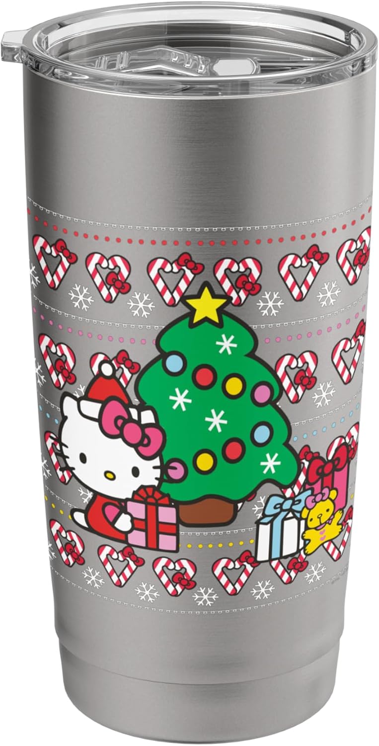 Hello Kitty Hello Kitty Candy Cane Christmas Sweater Tee Shirt Stainless Steel Insulated Tumbler  - Image 1
