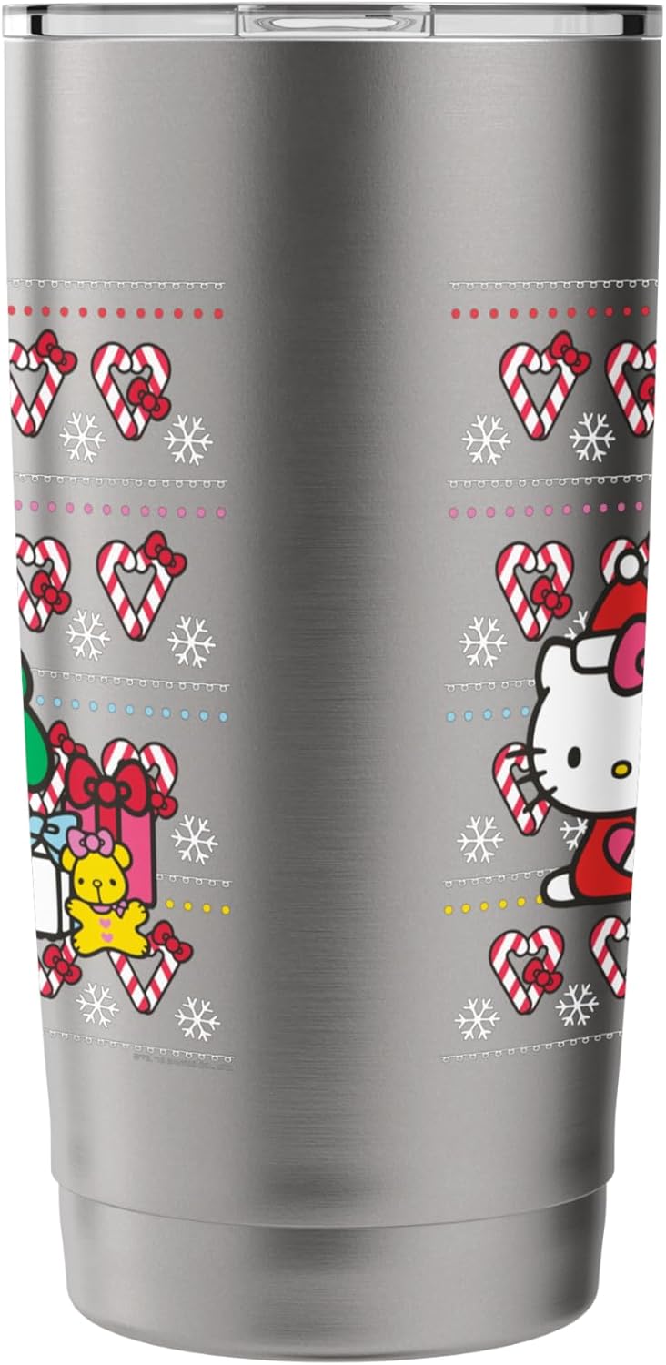 Hello Kitty Hello Kitty Candy Cane Christmas Sweater Tee Shirt Stainless Steel Insulated Tumbler  - Image 4