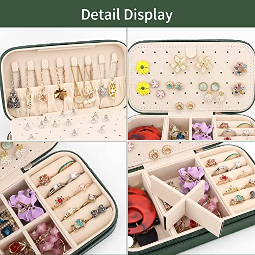 DesignSter Travel Jewelry Box, PU Leather Portable Jewelry Case, Small Jewelry Boxes for Gifts, Travel Jewelry Organizer for Women Rings Earrings Necklaces Bracelets (Dark Green) - Image 4