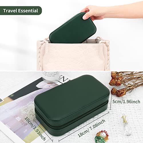 DesignSter Travel Jewelry Box, PU Leather Portable Jewelry Case, Small Jewelry Boxes for Gifts, Travel Jewelry Organizer for Women Rings Earrings Necklaces Bracelets (Dark Green) - Image 5