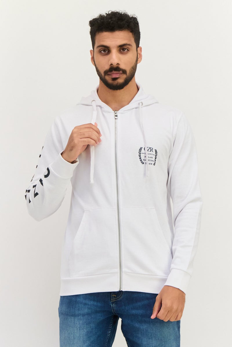Gazzarrini Men Hooded Brand Logo Long Sleeve Sweatshirt, White - Image 1