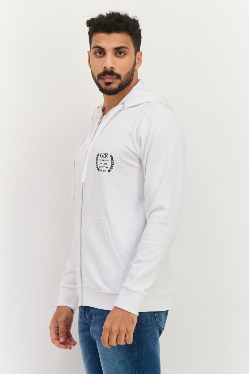 Gazzarrini Men Hooded Brand Logo Long Sleeve Sweatshirt, White - Image 3
