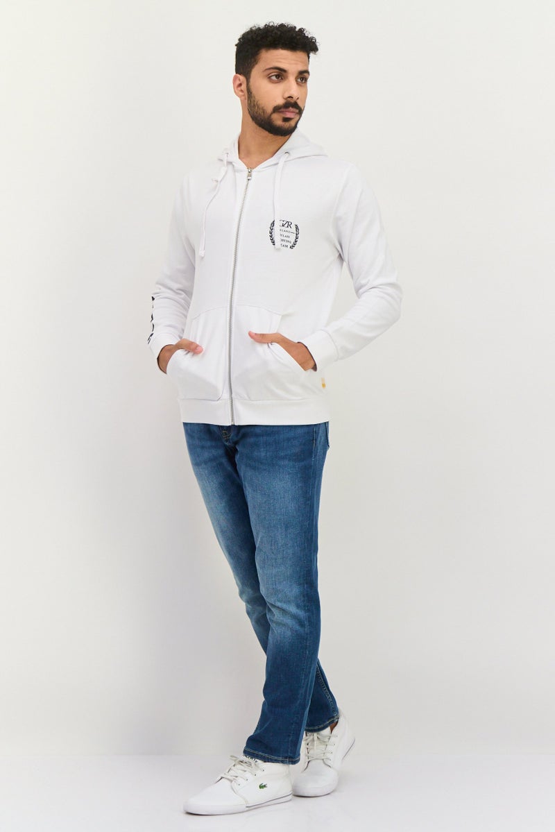 Gazzarrini Men Hooded Brand Logo Long Sleeve Sweatshirt, White - Image 2