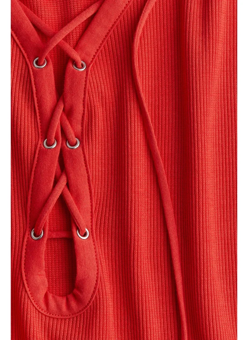 H&M Ribbed lace-up dress