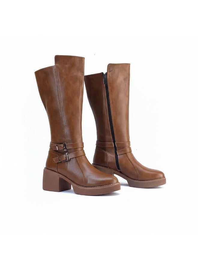 LIFESTYLISH Long Boot  Mid Heels Leather Elegant  LB-40 - Havan - Image 1