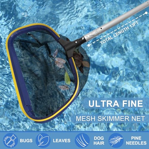 Poolvio 5-in-1 Pool Cleaning Kit - Includes Semi-Deep Skimmer Net, Aluminum Leaf Rake, 20' Pool Brush with 13ft Adjustable Pole - Image 5