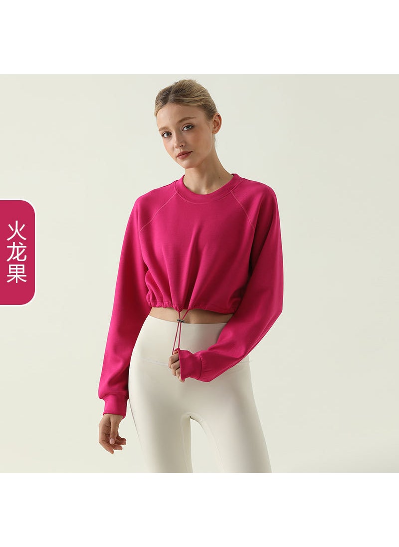 Generic - Autumn Winter Casual Loose Drawstring Yoga Crop Top Pitaya color - Image 1