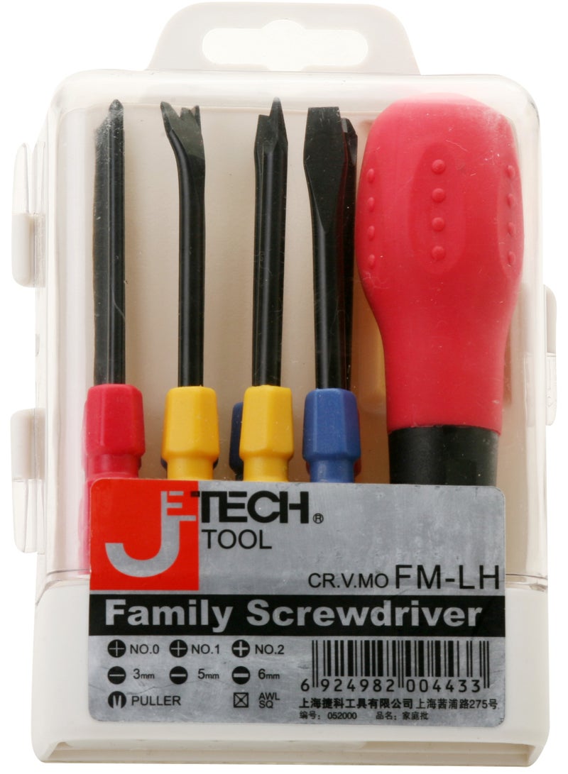 جي تيك تول  Jetech 8-Piece Family Screwdriver Set, CR-V Nickel steel, 3 Phillips and 3 Slotted Tips, Puller and AWL SQ, Split Design Shaft, Professional Grip Screwdriver Set, Large - FM-LH - Image 2