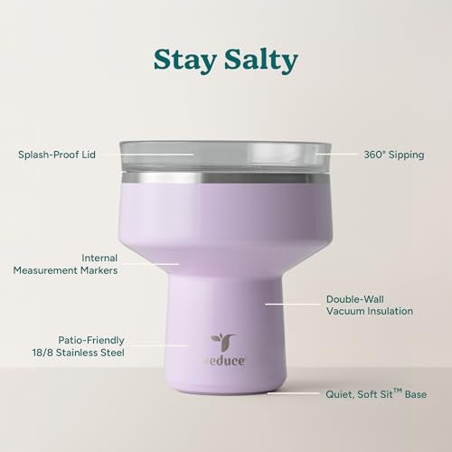 REDUCE Saltini 16 oz Cocktail Tumbler - Insulated Margarita Tumbler with Lid - Keeps Drinks Cold for 10 Hours - 360 Sippable Martini Glass Alternative - Shatterproof, Perfect for Parties - Lilac Bud - Image 4