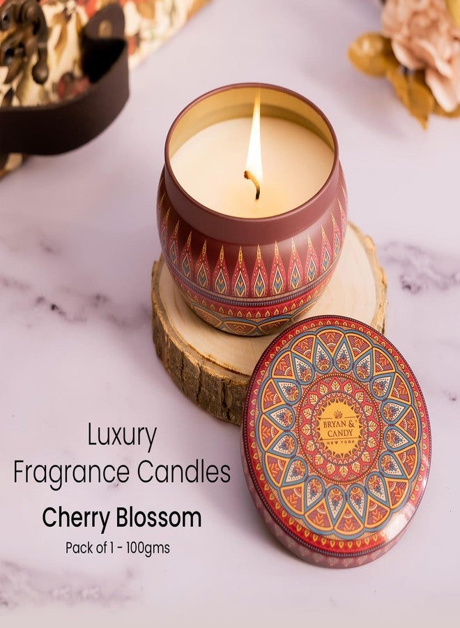 Bryan & Candy Scented Candles Gift Set for Women & Men, Cherry Blossom Aromatherapy Candles, 100gm Soy Wax Eco Friendly Printed Tin - Image 2