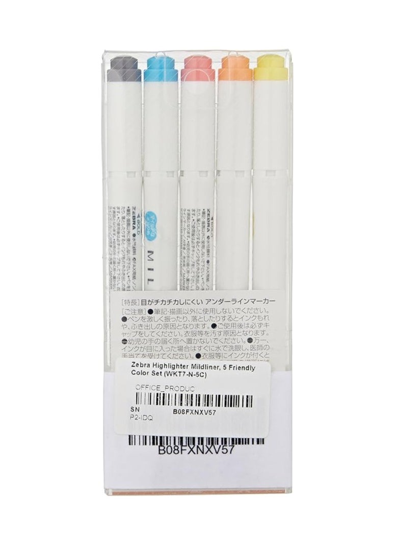 ZEBRA Zebra Highlighter Mildliner, 5 Friendly Color Set (WKT7-N-5C)  - Image 2