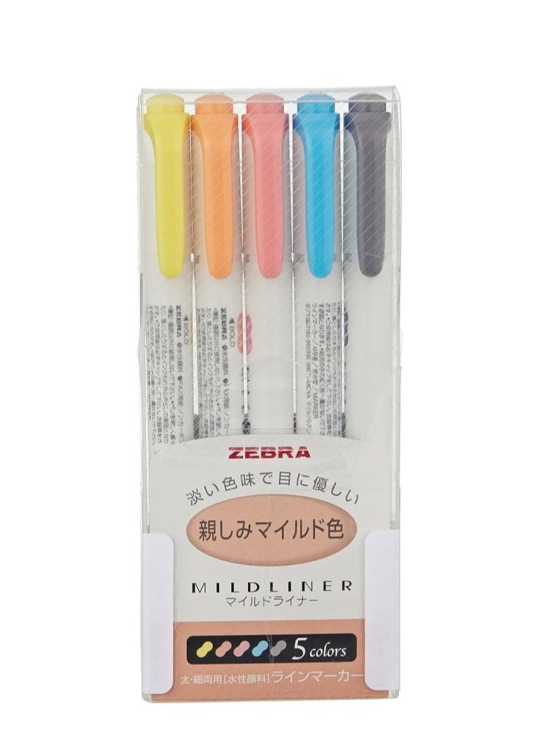 ZEBRA Zebra Highlighter Mildliner, 5 Friendly Color Set (WKT7-N-5C)  - Image 1