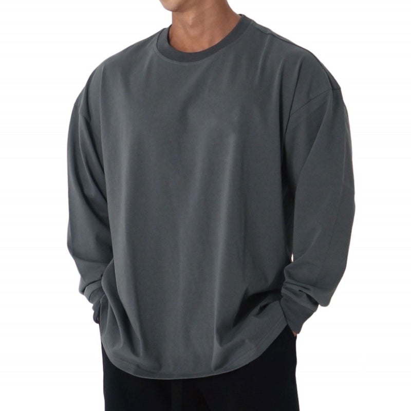 Generic Muscular Mens Trendy Brand Loose Fitness Clothes Casual Training Sportswear Long-sleeved T-shirt Pullover Sweater Thin Mens dark gray light panel